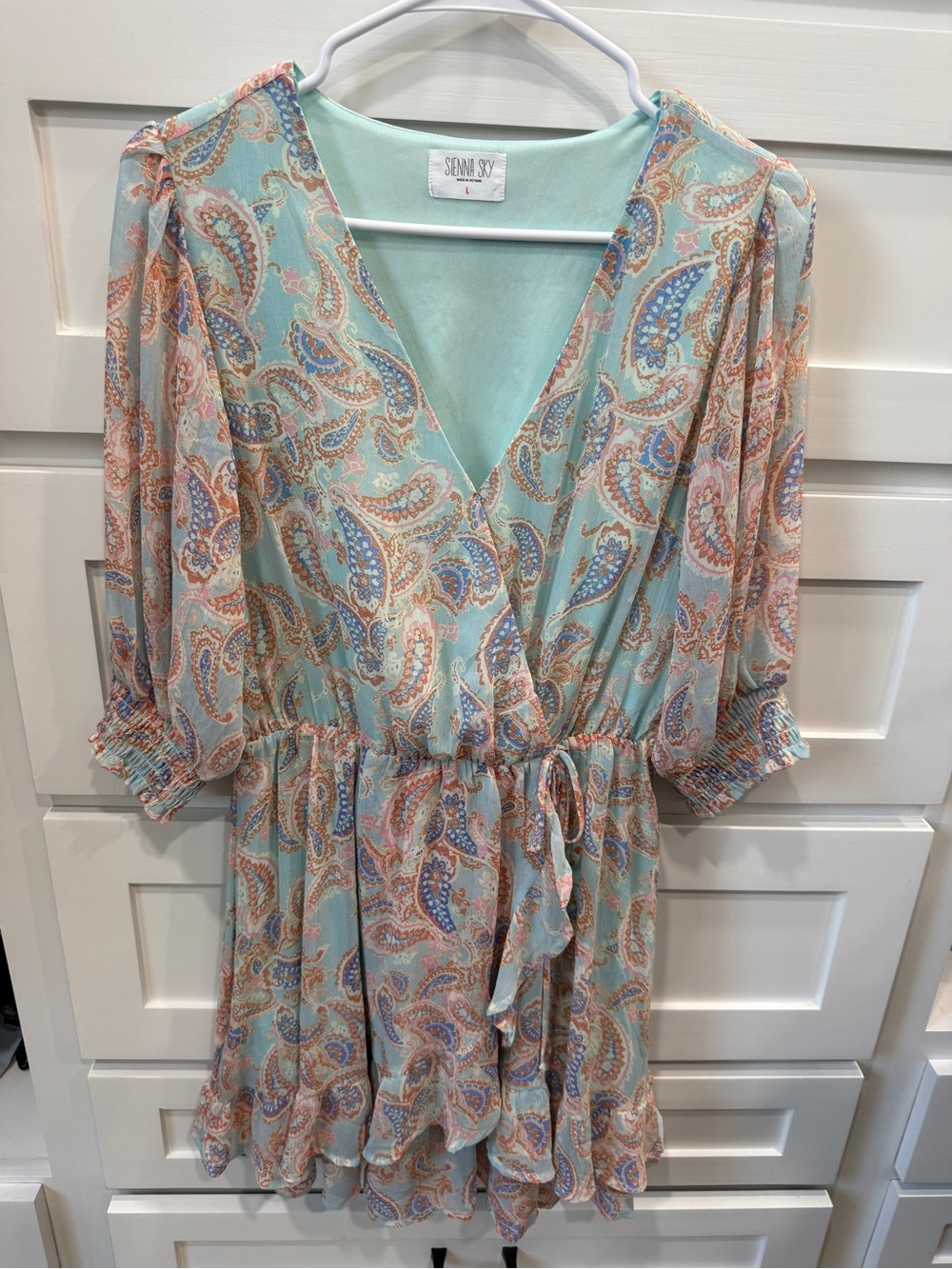 Sienna Sky Mint Paisley Tie-Waist Mini Dress